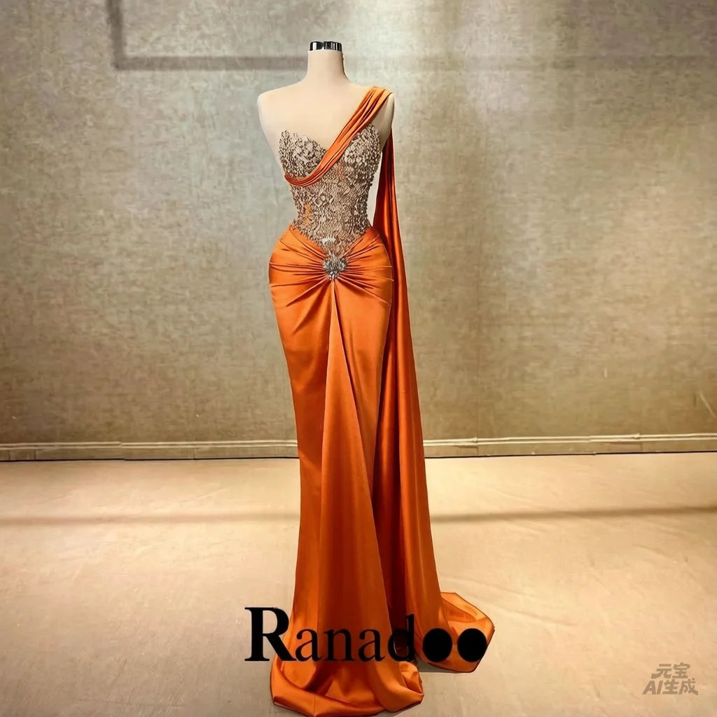 Ranadoo Affascinanti abiti da ballo monospalla per le donne Festa di compleanno Rhibestones Sirena increspata Vestido De Formatura Personalizzato