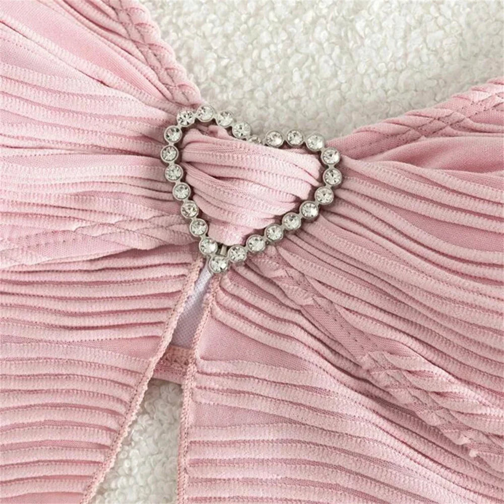 Micro String Extreme Bikini Rosa Y2K Strass Cuore Costume da bagno Tanga Gonna a costine Donna Costumi da bagno Beach Outfit Costume da bagno Biquinis