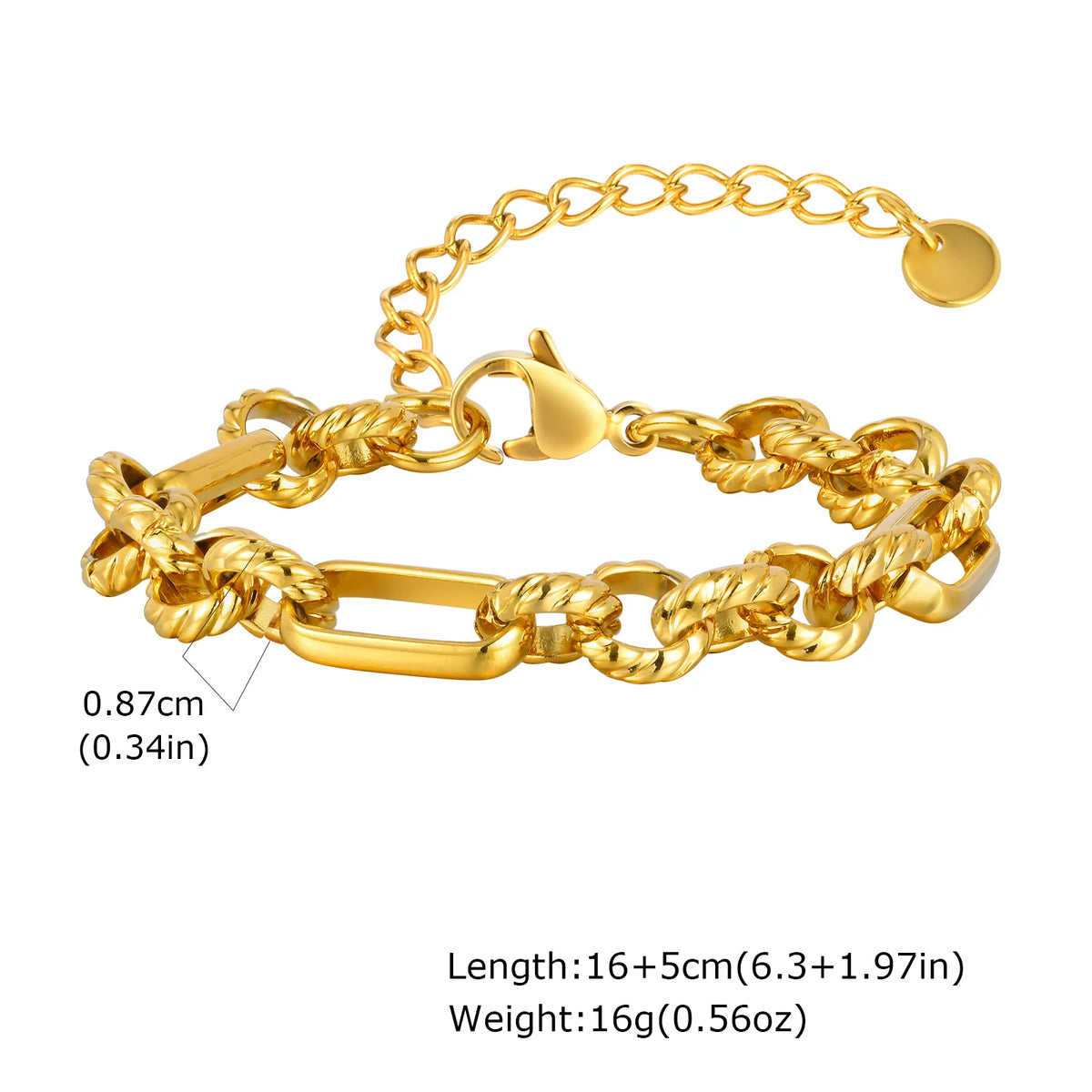 Braccialetti a ginocchiera robusti e audace da donna, bracciale a catena a maglie con fibbia OT in acciaio inossidabile placcato oro senza appannamento