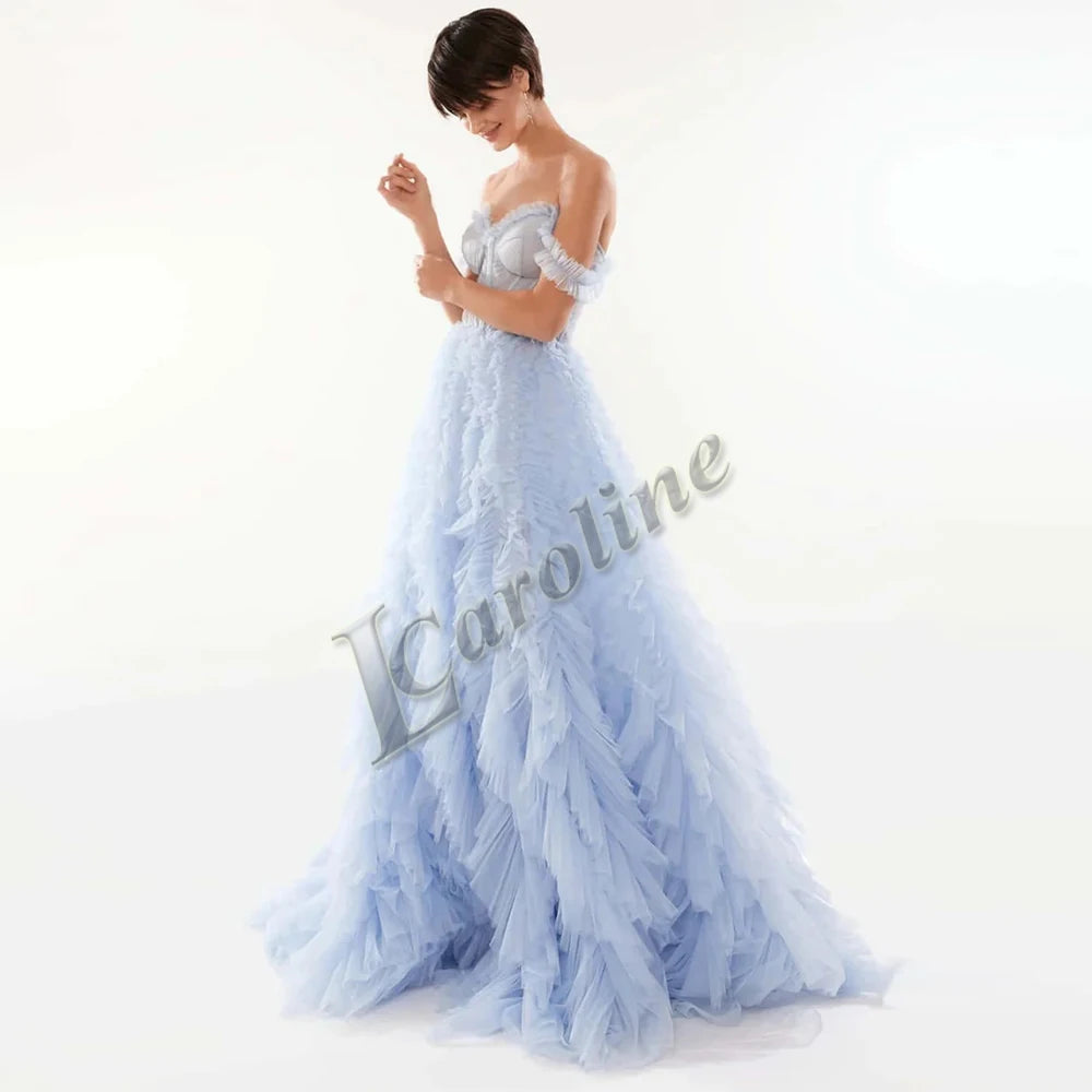 Caroline Bling Paillettes Abiti da ballo per le donne Pieghettato Fiori 3D Dubai Abito da sera formale Vestido De Formatura Personalizzato