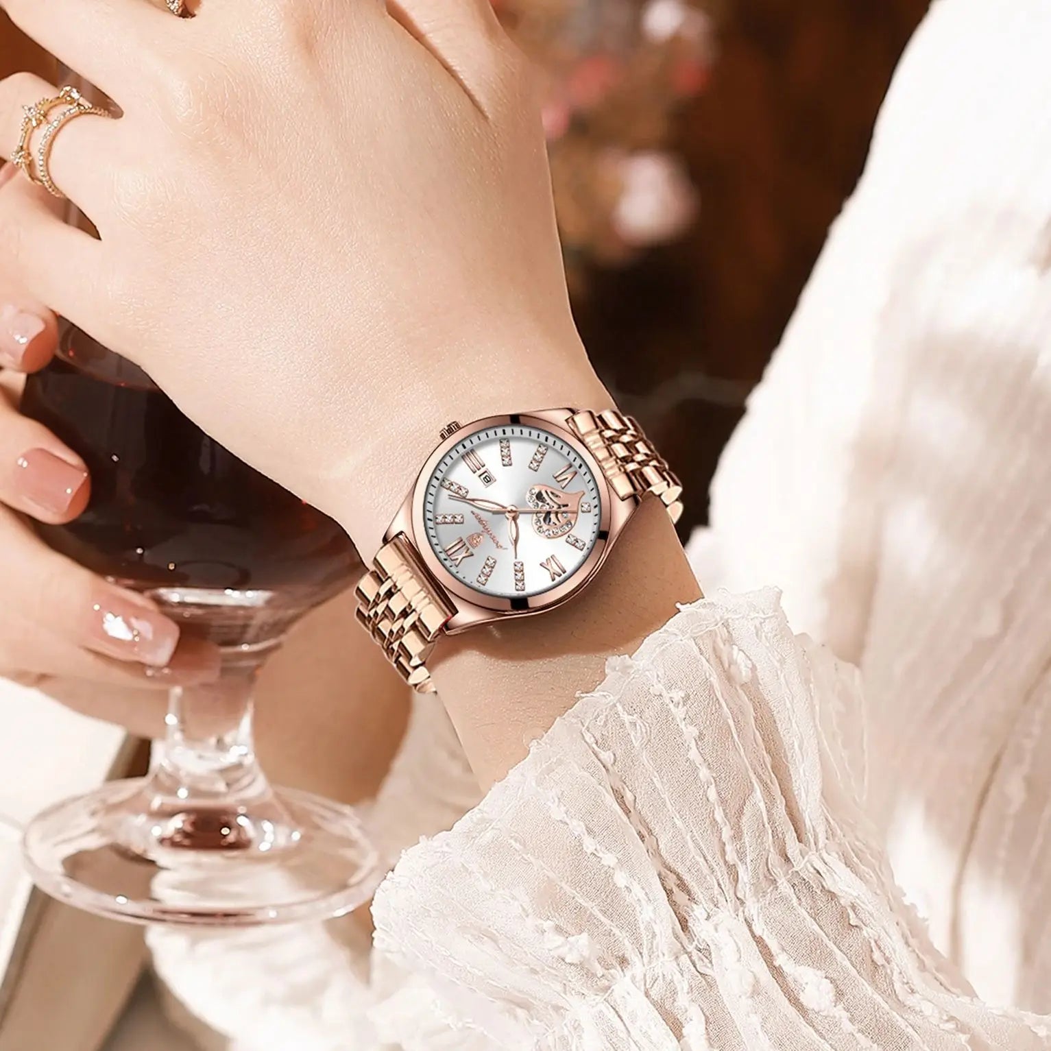 Orologi di lusso POEDAGAR per donna, impermeabili, luminosi, con datario, in acciaio inossidabile, casual, orologio da polso al quarzo da donna.