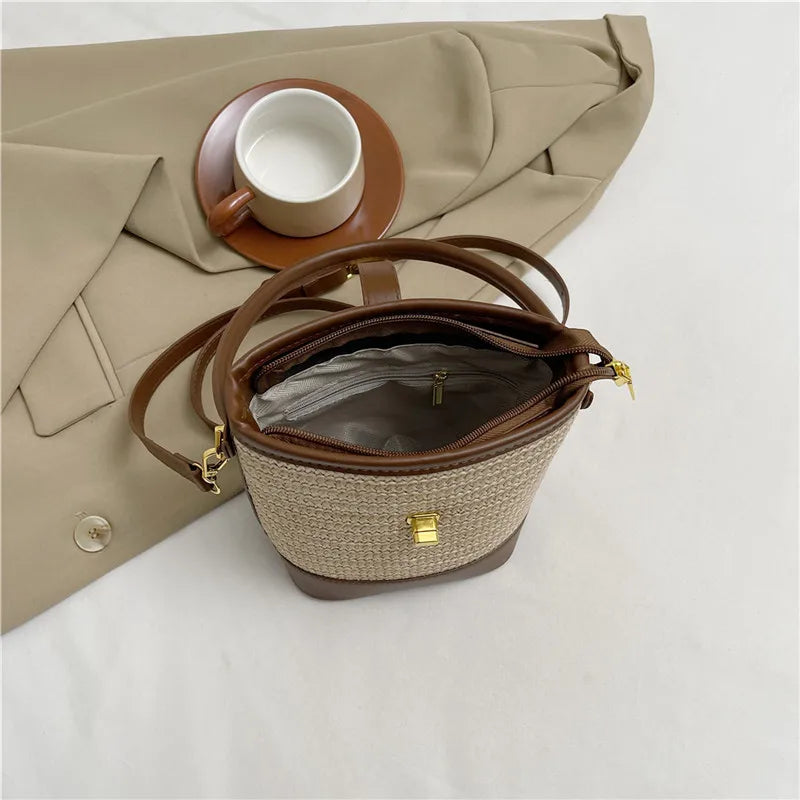 Tendenze moda donna borsa a secchiello di paglia donna estate borse a tracolla tessute a mano borsa per la spesa da donna nuove borse da spiaggia borse