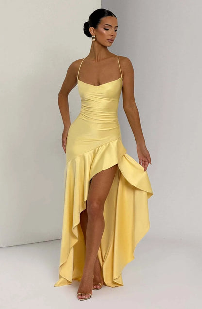 Damen-Sommerkleidung Sexy Halfter Neckholder Rückenfrei Rüschensaum Maxikleid für Frauen Polyester Satin Bodycon Kaftan Abaya Galabia