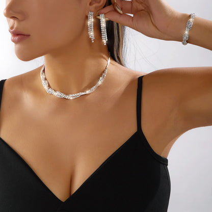Classic Wedding Party Jewelry Set for Women Exquisite Imitation Pearl Rhinestone Choker Necklace Earrings Bracelet Charm Jewelry