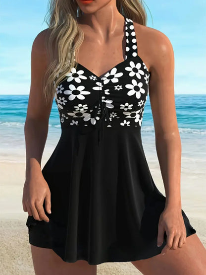 Black Print Tankini Set 2025 New Two Pieces Swimsuits Plus Size Swimwear Women Bathing Suits Beachwear Bikini Swimdress