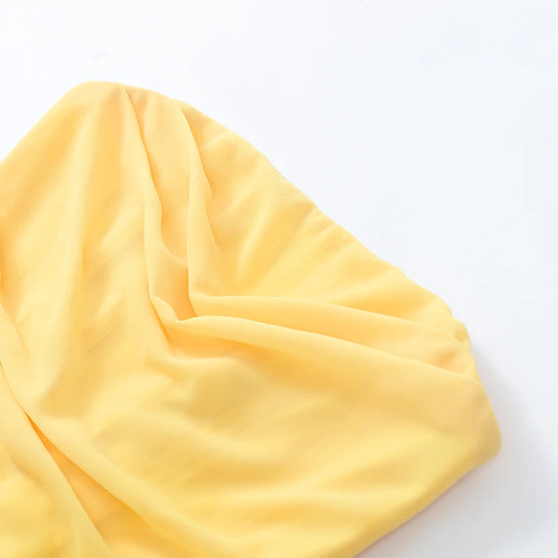 Elegante Abito Giallo Senza Spalline con Pieghe, Chic Senza Maniche, con Spacco e Vita Stretta, Vestito Lungo da Sera per Donna 2026
