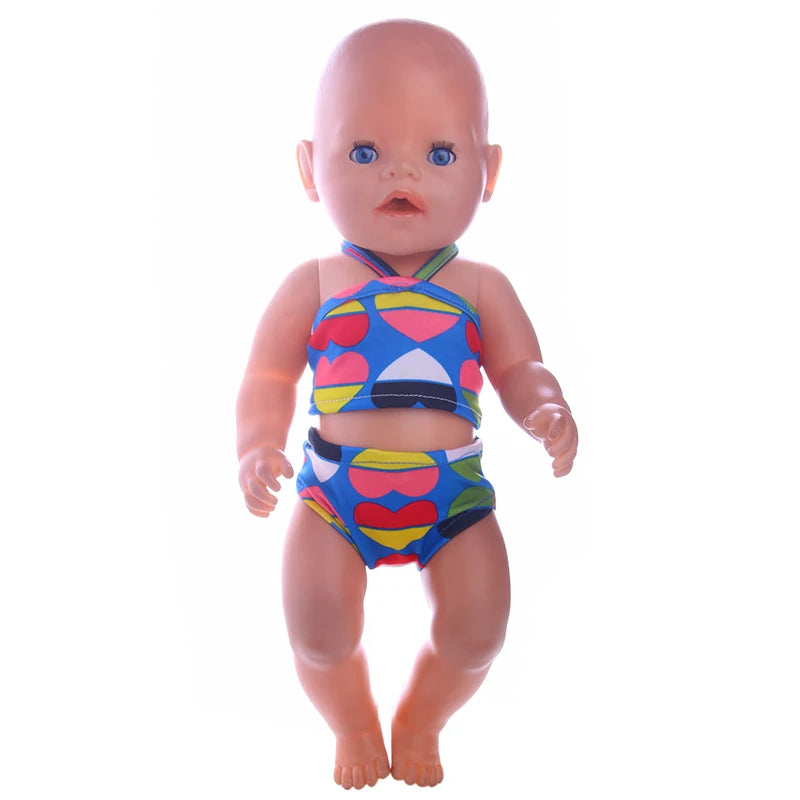 Costume da bagno per bambini in diversi stili, grazioso costume intero per bambole da 43 cm, accessori per bambole americane da 18 pollici, regali giocattolo per ragazze