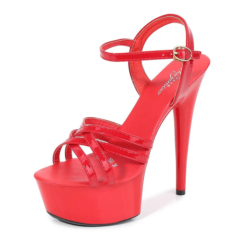 Sandali estivi multicolori da donna con plateau impermeabile, fondo spesso 15 cm, tacchi alti con tacco fine