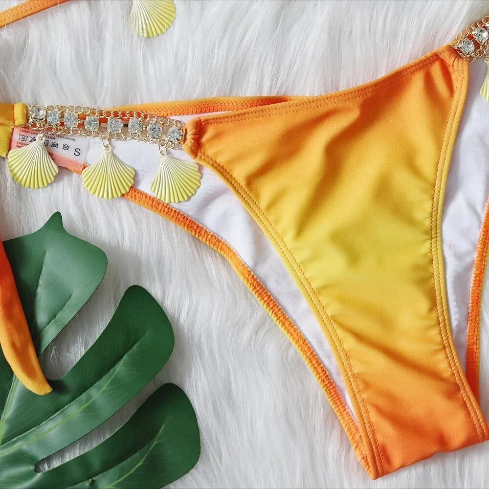 nuovo costume da bagno in due pezzi con strass 2026 cristallo di lusso perizoma Sexy perizoma Bikini Set costumi da bagno da donna costume da bagno Sexy da spiaggia