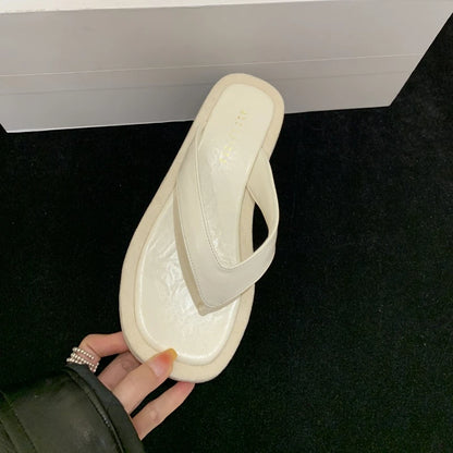 Damen-Slipper für den Sommerurlaub am Strand, modische Plateau-Zehenstegschuhe in Unifarben, minimalistische, vielseitige Damen-Sandalen für den Alltag