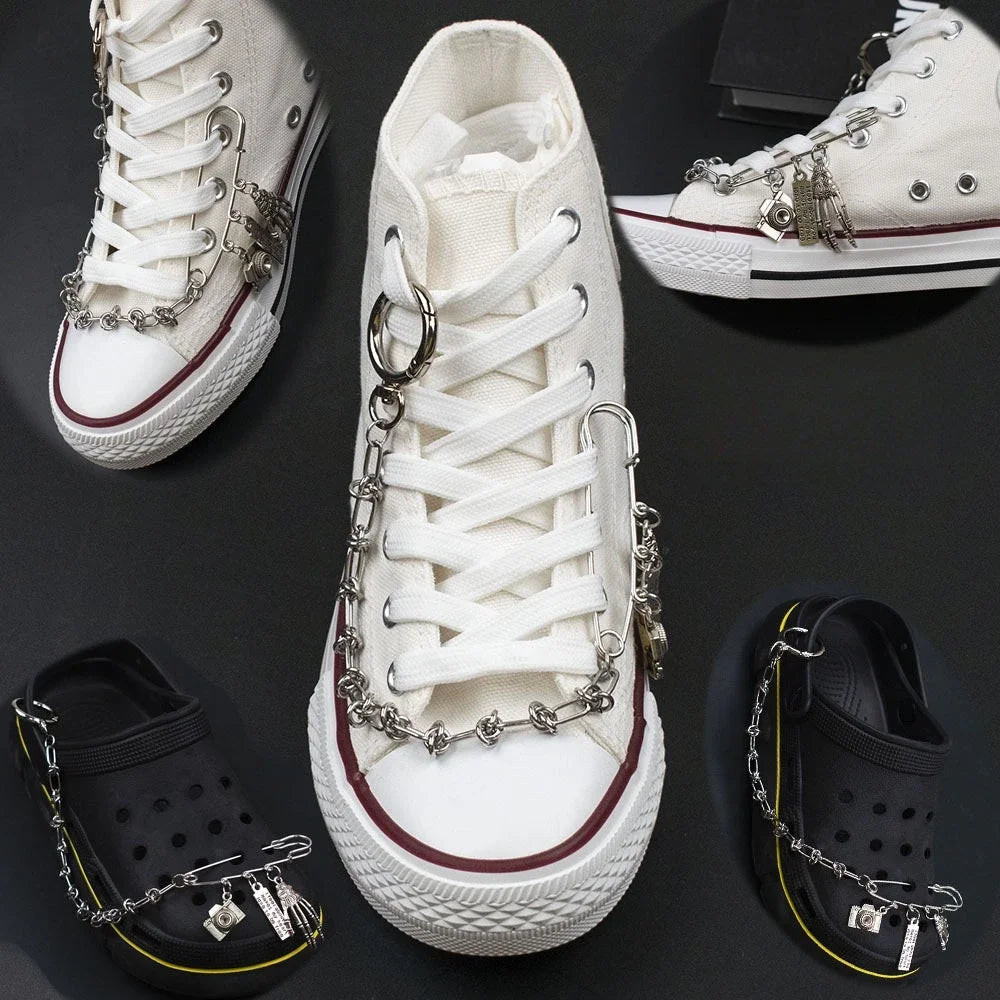 1Pcs Hip-hop Metal Sneaker Decoration Punk Fashion High-top Canvas Shoe Chain Dark Style Pin Men Women Slipper Sandal Accessorie