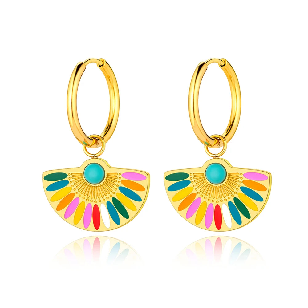 Lokaer Trendy Bohemia Fan Hoop orecchini per donna ragazze orecchini in acciaio inossidabile placcato oro 18 carati fatti a mano con smalto colorato E22200