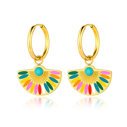 Lokaer Trendy Bohemia Fan Hoop orecchini per donna ragazze orecchini in acciaio inossidabile placcato oro 18 carati fatti a mano con smalto colorato E22200