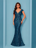 Elegante abito da sera blu per donna lungo 2025 abiti da cocktail per feste di nozze con paillettes formali a sirena di lusso