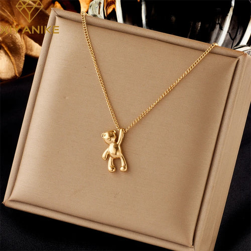 XIYANIKE Collana in acciaio inossidabile 316L Collana con ciondolo orso Accessori per donna Nuove tendenze Regali di gioielli per ragazza di Natale Collier