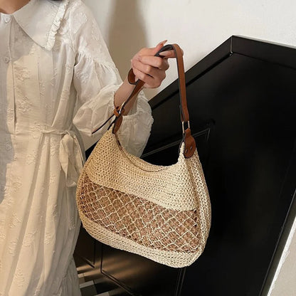 Borsa a Spalla da Donna con Tracolla Regolabile, Borsa da Viaggio in Paglia Intrecciata, Borsa a Mano alla Moda, Borsa Estiva Quotidiana da Donna