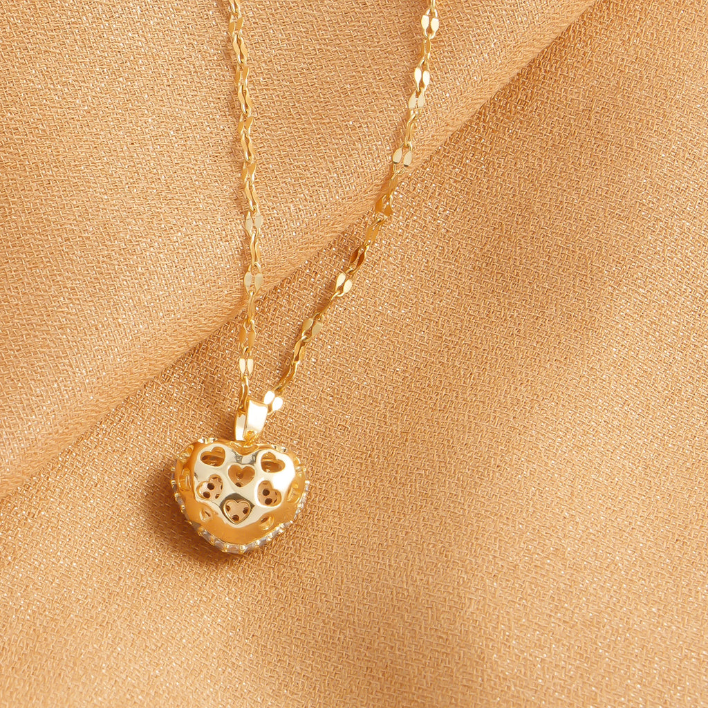 Set con ciondolo a forma di cuore con zirconi, temperamento femminile, collana in acciaio inossidabile placcato oro, regali di gioielli per feste di nozze