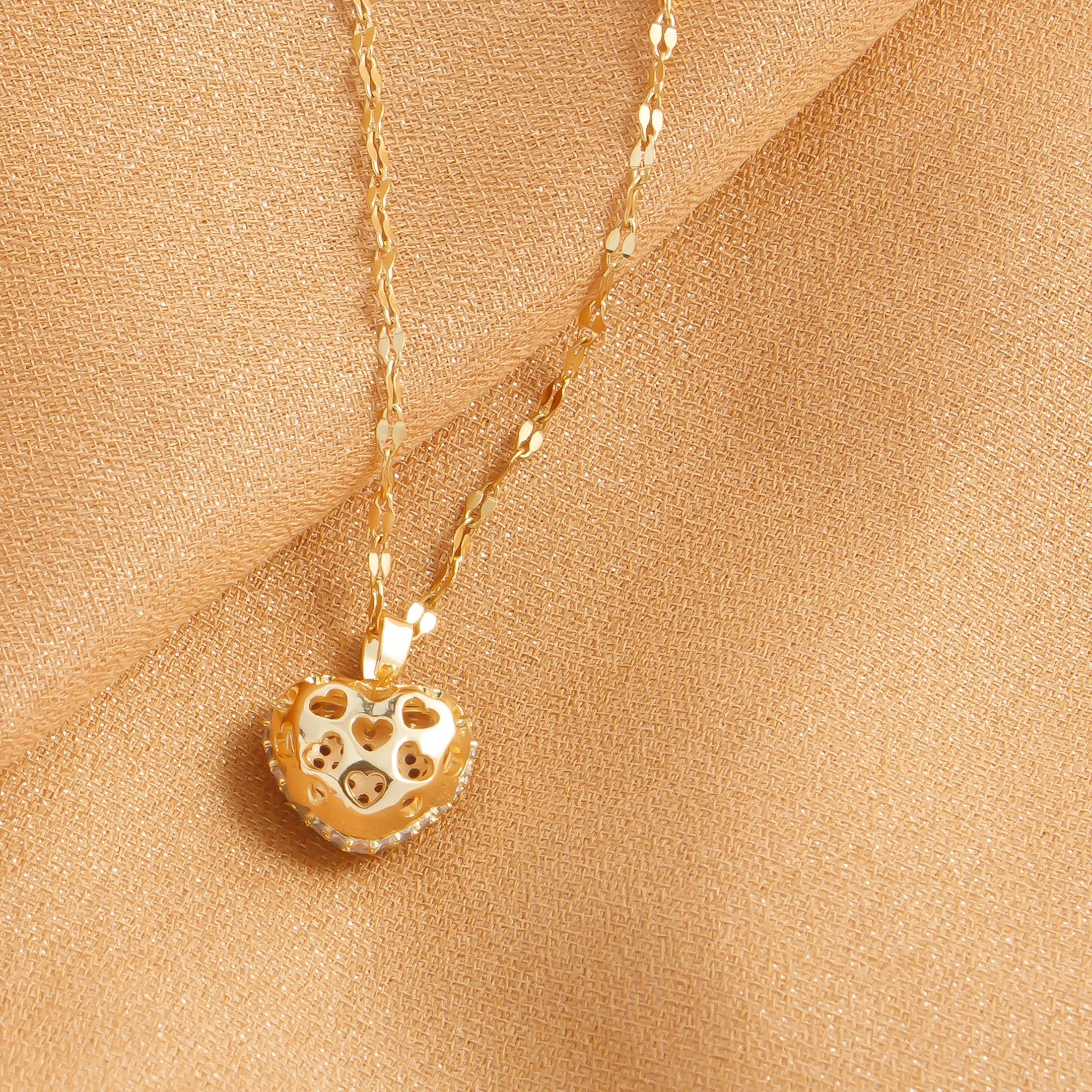 Set con ciondolo a forma di cuore con zirconi, temperamento femminile, collana in acciaio inossidabile placcato oro, regali di gioielli per feste di nozze