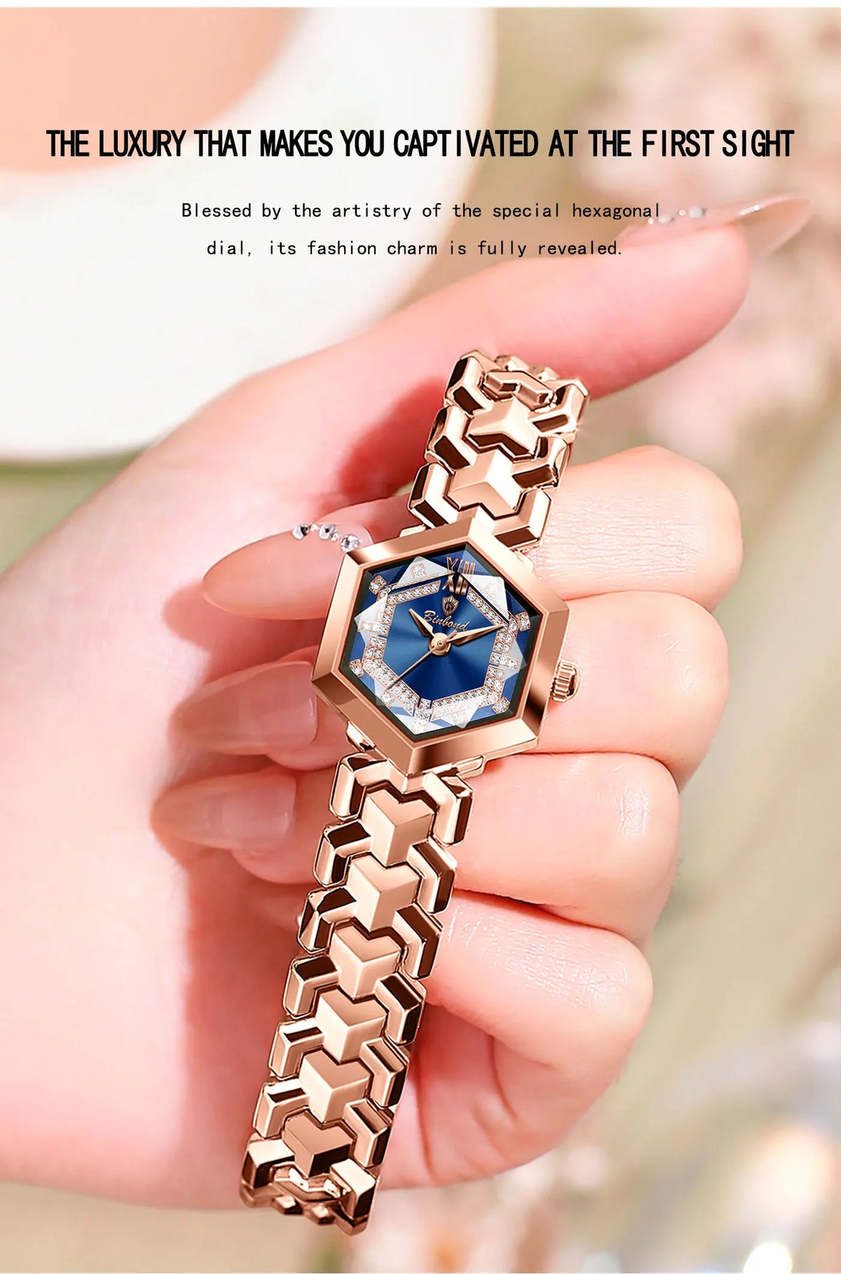 BINBOND Orologi da donna eleganti delle migliori marche Orologio da polso da donna con specchio a rombo alla moda Orologio al quarzo originale con quadrante con diamanti impermeabile