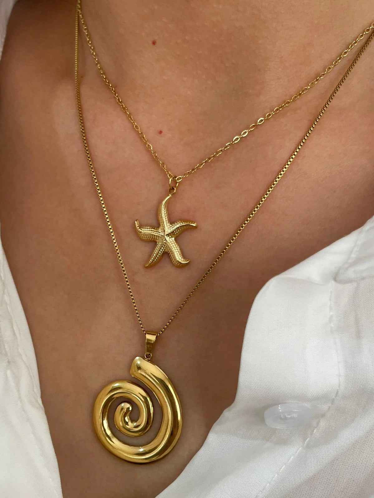 Peri'sbox New Fashion Starfish Hollow Vortex Collana con ciondolo a spirale per le donne Placcato oro 18 carati Appannamento Gioielli gratuiti Regali Estate