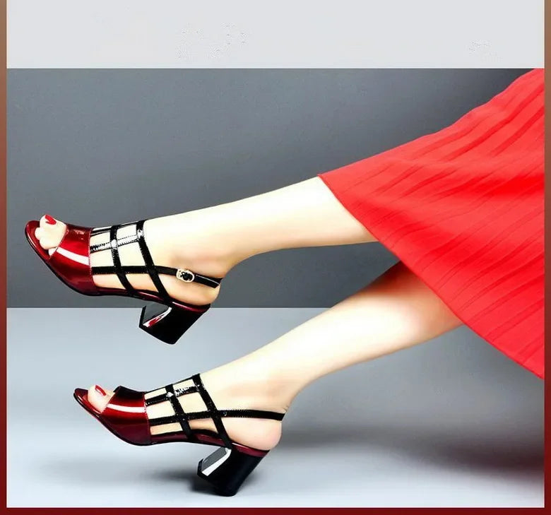 Maogu Summer Heels tacco medio fibbia femminile Footware nero 2024 Trend Fashion New Women's Pumps Shoes Peep Toe sandali donna 40