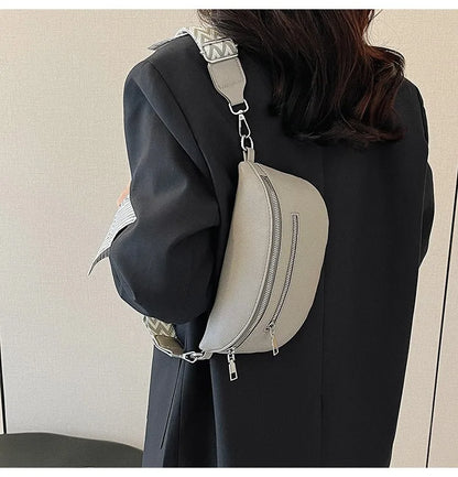 Marsupio da donna Marsupio da strada multitasche Borsa da petto in pelle PU Borsa a tracolla con tracolla larga alla moda Borse a tracolla solide retrò