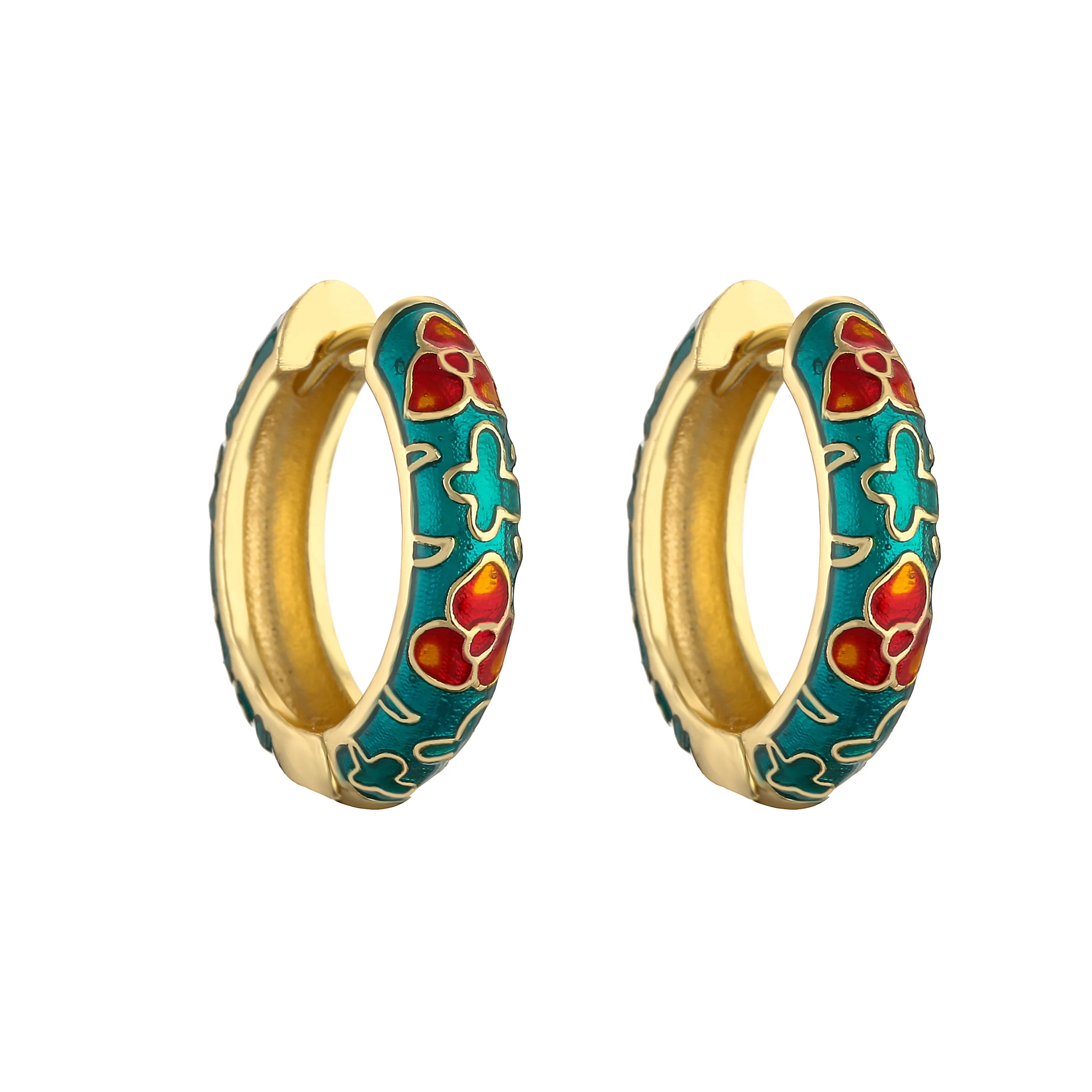 HECHENG, Orecchini a cerchio piccoli con fiori smaltati vintage Dichiarazione geometrica alla moda Cerchio rotondo Huggie Orecchino Gioielli di moda Brincos