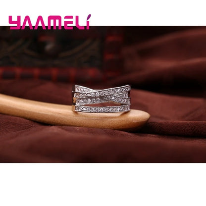 Moda Donna Uomo Anelli Argento sterling 925 Colore Gioielli Intarsio di cristallo Overpass Croce Bague Bijoux Dropshipping 5-13