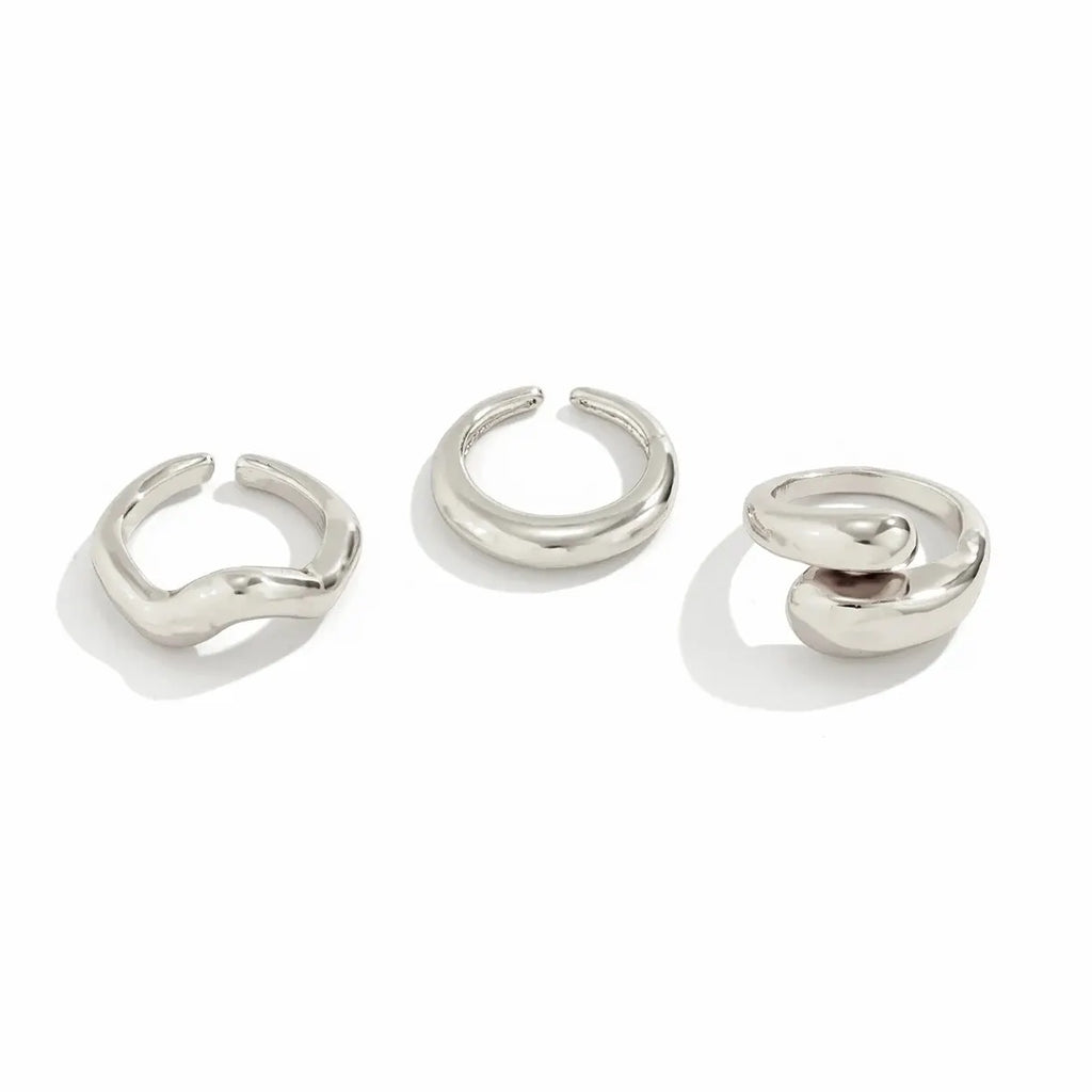 Set di anelli a forma di onda geometrica creativa alla moda da 3 pezzi per accessori per gioielli da dito con anello aperto regolabile irregolare di design da donna