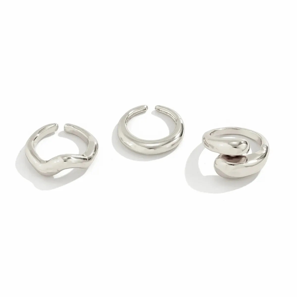 Set di anelli a forma di onda geometrica creativa alla moda da 3 pezzi per accessori per gioielli da dito con anello aperto regolabile irregolare di design da donna