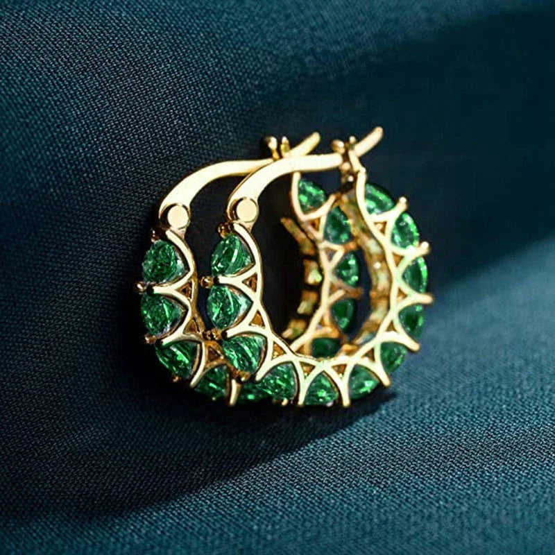 Huitan Orecchini a cerchio da donna unici intarsiati con zirconi brillanti Accessori speciali alla moda Gioielli per la festa nuziale quotidiana