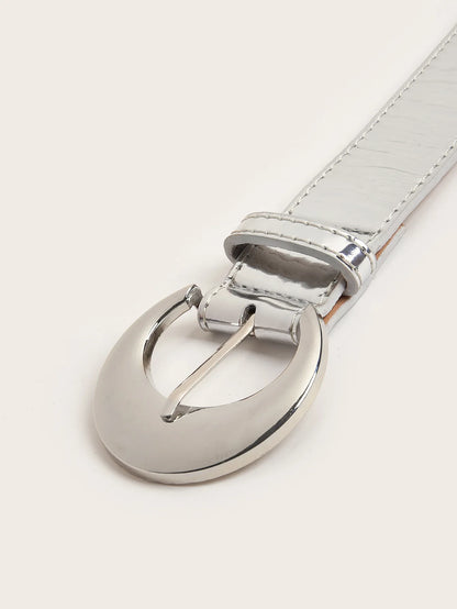 Cintura con fibbia argentata in pelle a specchio di nuova moda Jeans decorativi con cintura da donna retrò semplice e versatile con stile alla moda