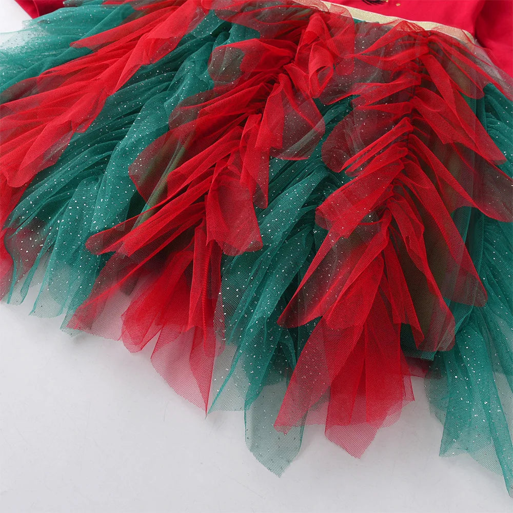 VIKITA Bambini Natale Capodanno Abito da festa Regalo Bambini Fiocchi di neve Unicorno Rosso Verde Scintillante Abiti tutù in tulle a strati scintillanti