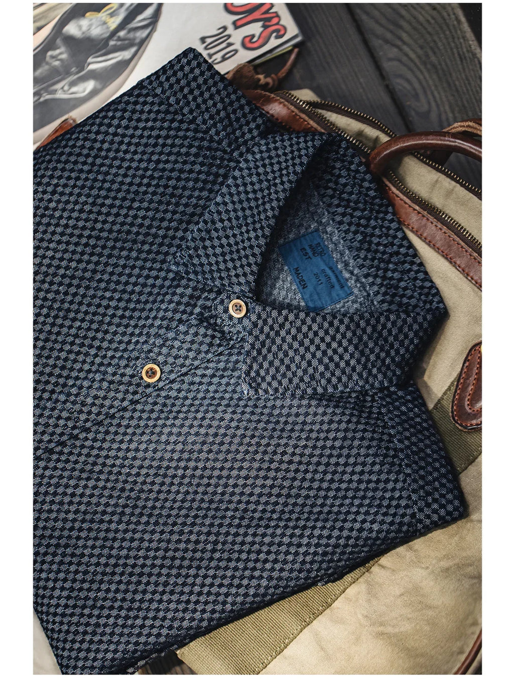 Maden Camicia di jeans a maniche lunghe ampia retrò Giacca monopetto con risvolto a quadretti per uomo Capispalla versatile primaverile e autunnale