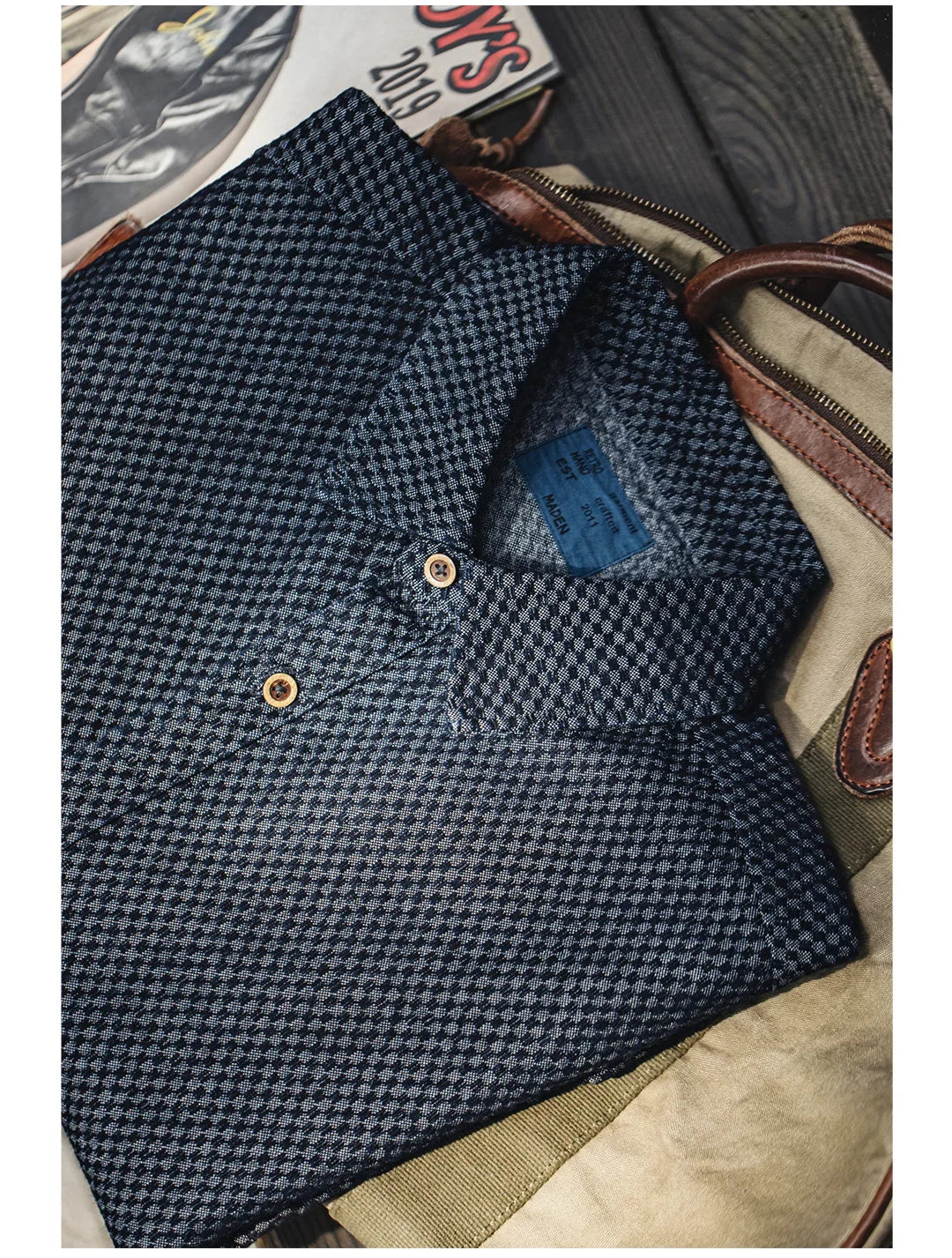 Maden Camicia di jeans a maniche lunghe ampia retrò Giacca monopetto con risvolto a quadretti per uomo Capispalla versatile primaverile e autunnale