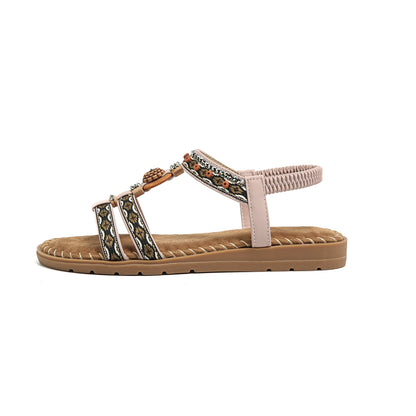 Elegante Damen-Sommersandale im Bohemian-Stil, rutschfest, bequem, für Alltag, Urlaub, flache Strandschuhe