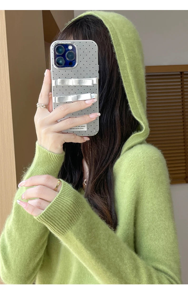 Abbigliamento donna autunno inverno colletto con cappuccio pullover maglione di lana merino 100% nuova moda top in cashmere che tocca il fondo maglieria morbida
