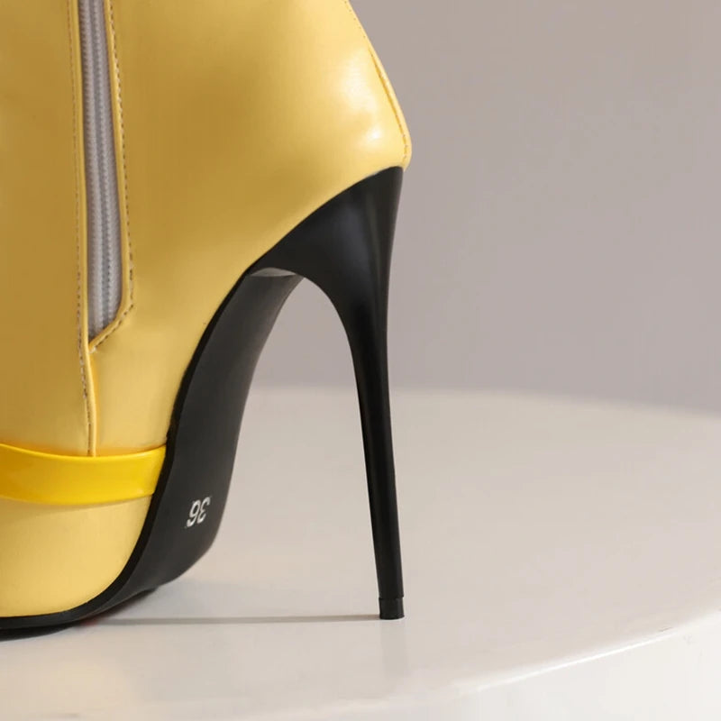 REAVE CAT Sexy Stiletto 12cm High Heel Ankle Boots Leather Party Big Size 44 45 46 47 48 US15 US16 US17 Black Yellow Purple