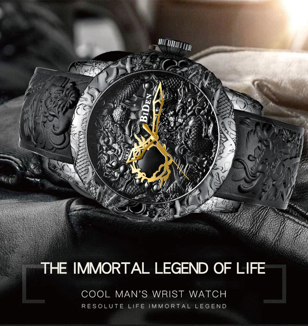 BIDEN impermeabile sport uomo orologi Dragon Design orologio al quarzo per uomo cinturino in Silicone orologio da polso orologio maschile Relogio Masculino