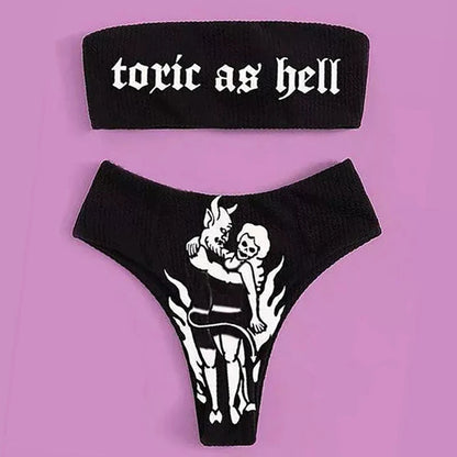 2025 Goth Swimsuit Two-piece Letters Skull Printed Bikinis Set for Women Micro Biquini Sport Bathing Suit Female Bodysuit
