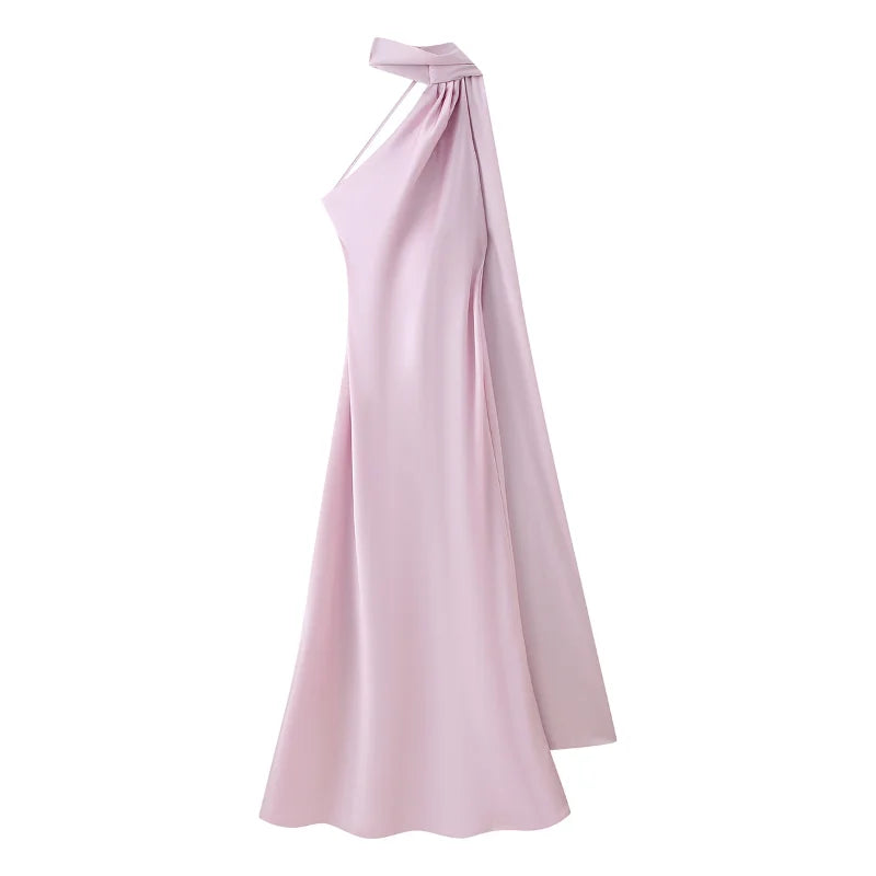 Elegante Abito Lungo da Festa in Raso con Nastro, Vestito Femminile Senza Maniche con Schiena Scoperta, Abiti Chic da Sera Primavera-Estate 2026
