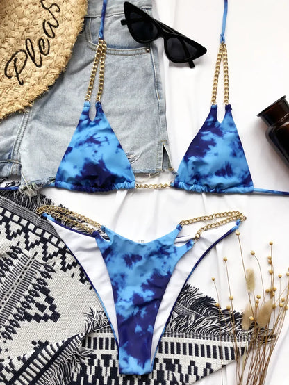 Micro Bikini Sexy 2026 Nero Solido con Reggiseno Push-Up e Cinghie Metalliche, Costume da Bagno Brasiliano, Perizoma, Biquini
