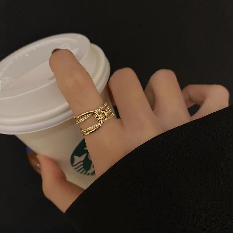 Anelli aperti a forma di foglia di palma di moda per le donne Anello da dito regolabile con zirconi color oro Regalo di gioielli per feste coreane per ragazze