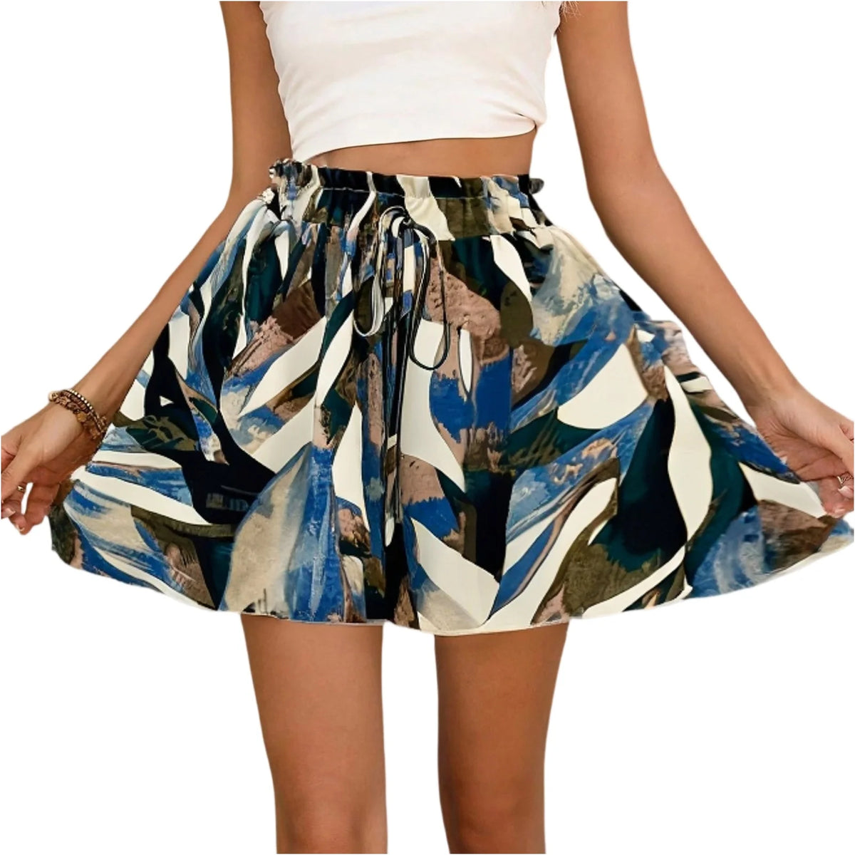 Pantaloncini bohémien da donna a vita alta con coulisse pantaloncini larghi pantaloncini da spiaggia comodi e leggeri pantaloni corti a gamba larga con stampa