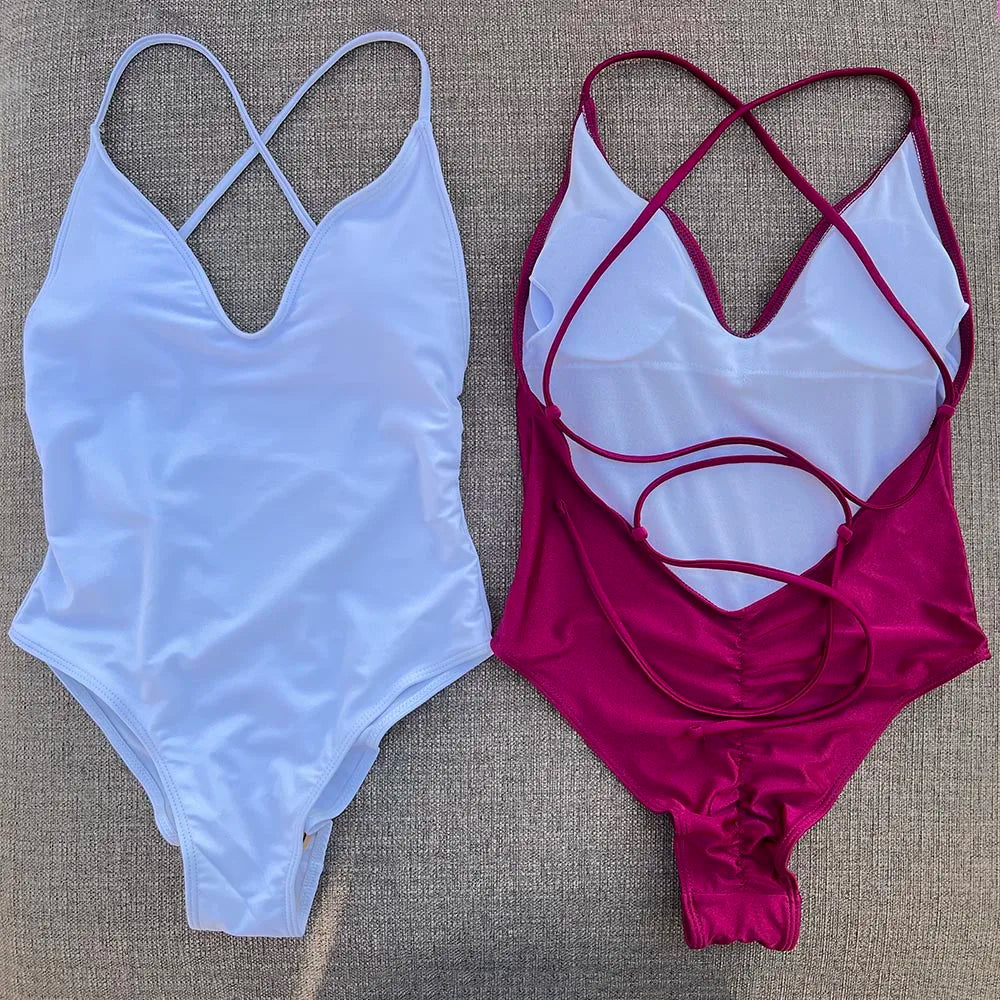 Sexy Padded One Piece Swimsuit Women Swimwear Solid Bathing Suit Monokini Swimming Suit Summer Beachwear maillot de bain femme