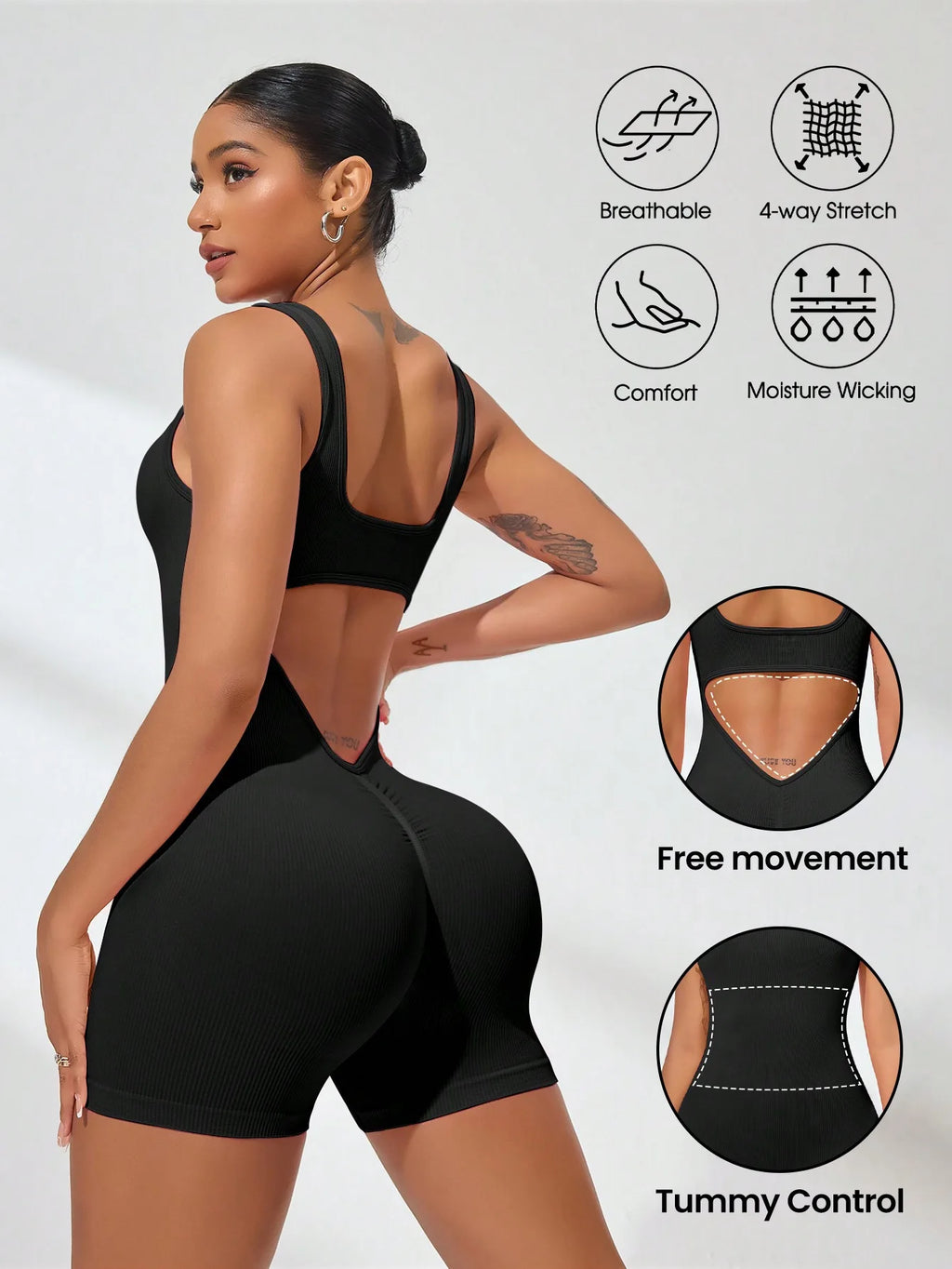 Tuta Sportiva Sexy con Schiena a V e Arricciatura, Senza Maniche, per Donna, Abbigliamento Casual e da Yoga