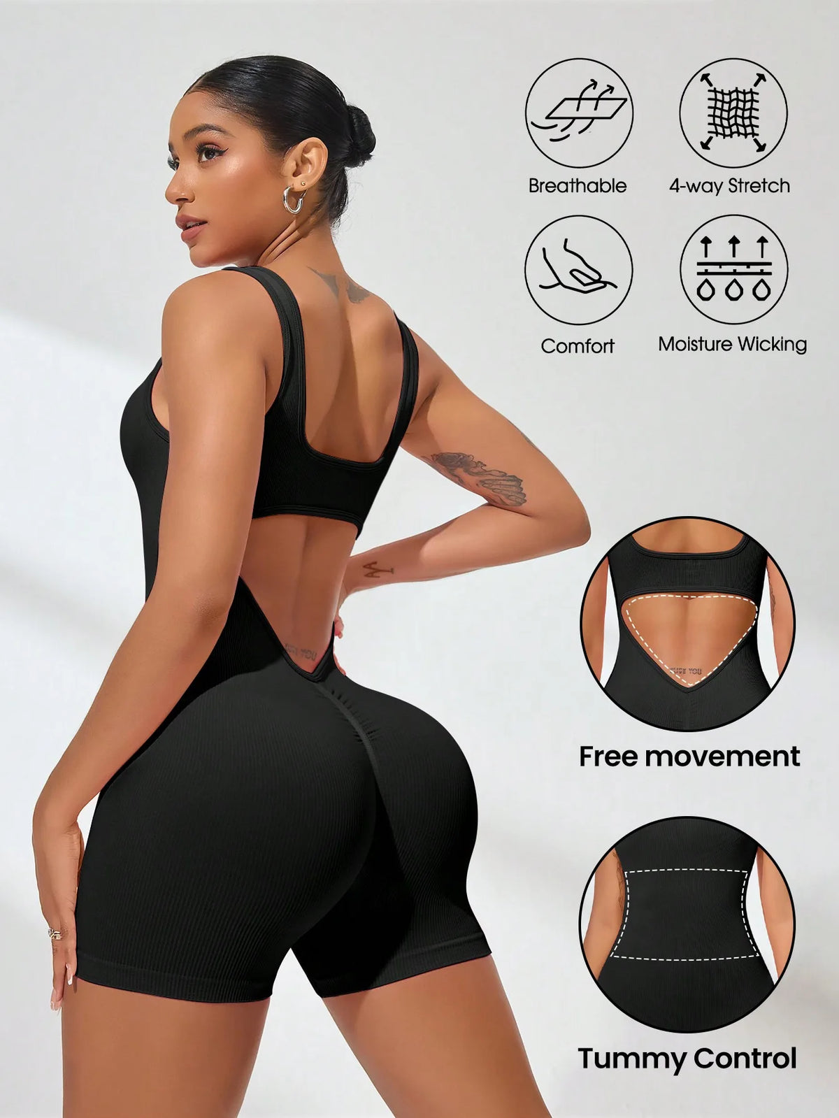 Tuta Sportiva Sexy con Schiena a V e Arricciatura, Senza Maniche, per Donna, Abbigliamento Casual e da Yoga
