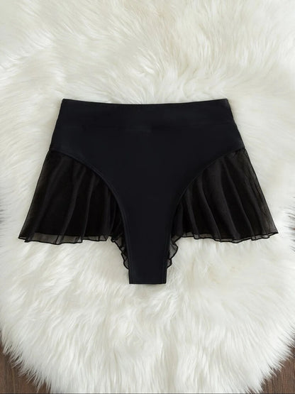 2024 Neu Tanga Sexy Schwimmhöschen für Damen High Waist Strandmode Bademode Rüschen Uni Badehose Süße Strandshorts Badeanzug