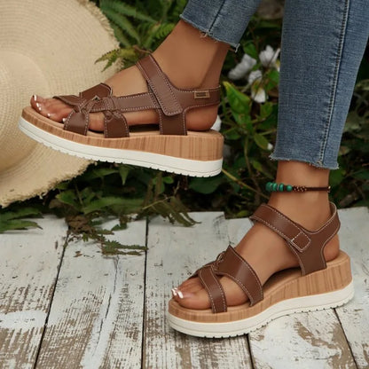 Nuovi Sandali Estivi da Donna con Zeppa e Plateau, Punta Aperta, Cinturino alla Caviglia, Stile Gladiatore, Scarpe da Spiaggia Casual