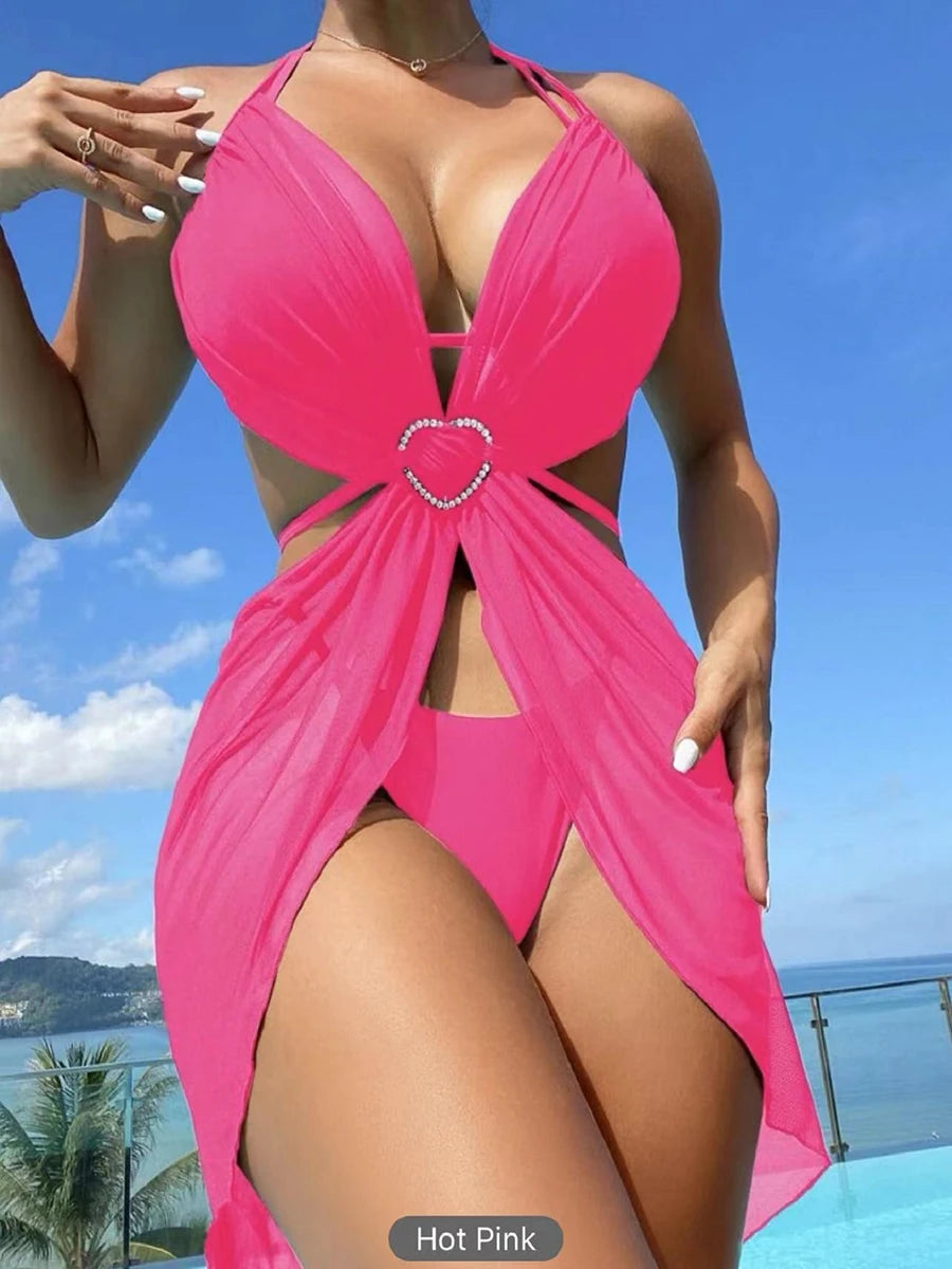 Ensemble bikini 3 pièces à lacets et dos nu 2026 Maillot de bain ajouré Rembourré pour femmes Maillots de bain Maillot de bain de plage